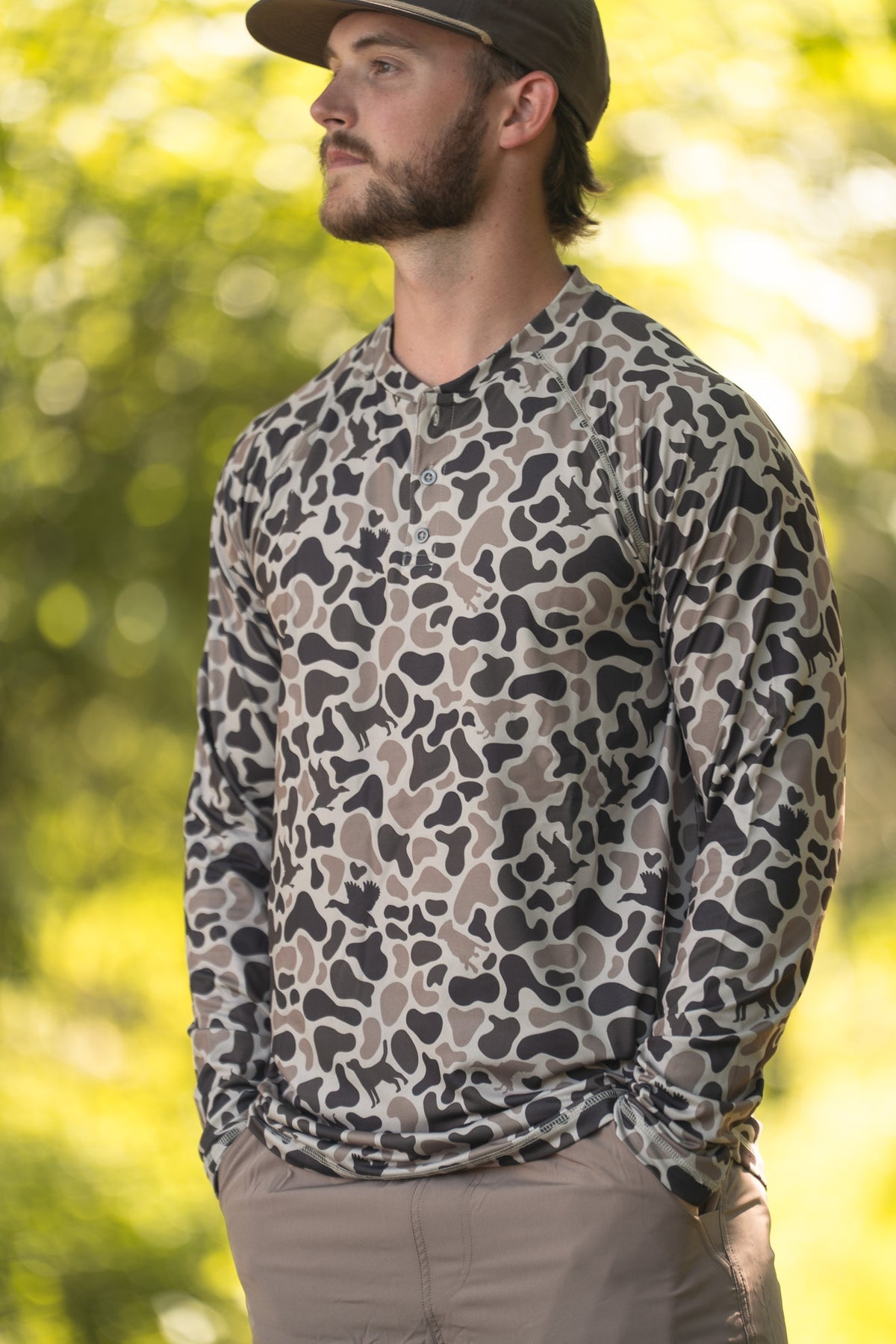 Combat waterfowl 3 button Henley