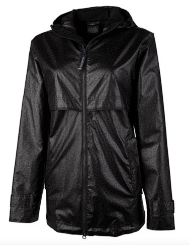 Charles River Apparel Rain Jacket-Black Cheetah Print