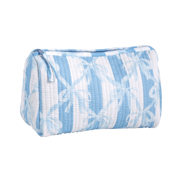 BLUE STRIPE BOW BLOCK PRINT QUILTED POUCH