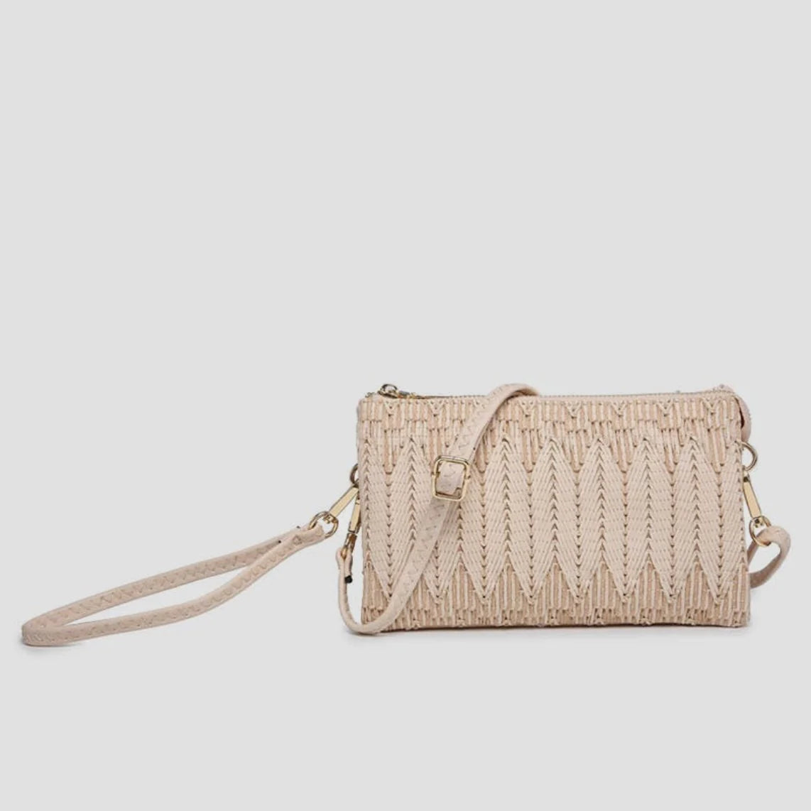 Jen & Co. Riley Woven Herringbone 3 Compartment Crossbody - Nude