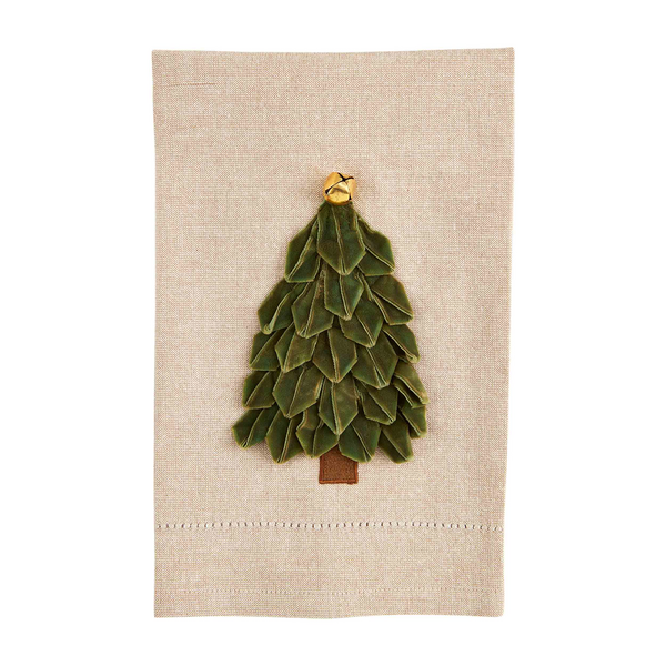 Mudpie Hand Towel Dark Green Velvet Christmas Tree